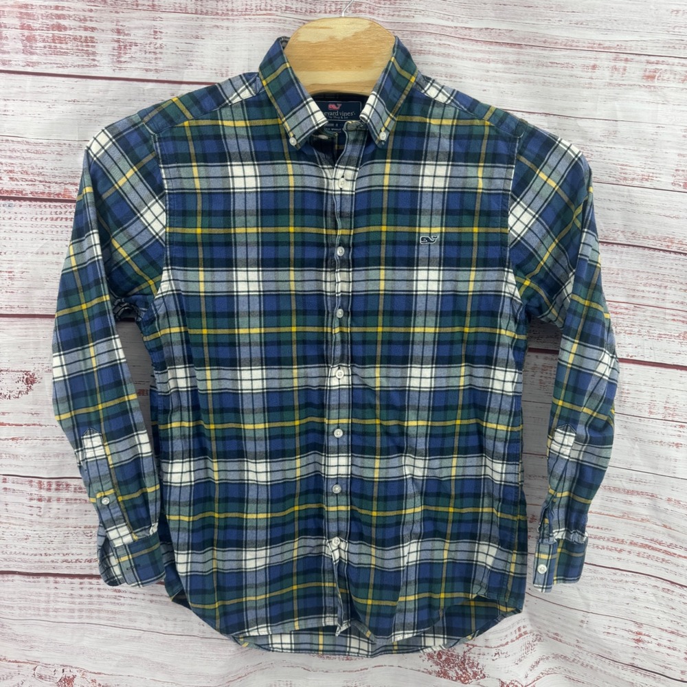 Vineyard Vines Flannel Shirt Mens Medium Slim Fit Whale Plaid Cotton Casual